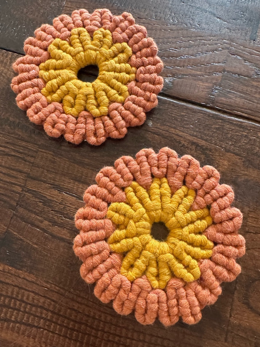 Handcrafted Bohemian Gold and Orange Fall Cotton Coasters - Set of 2